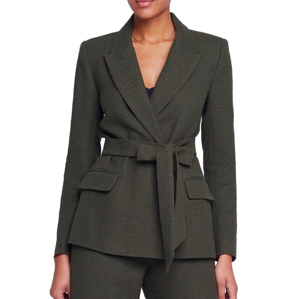 NWT L'AGENCE Jordana Wrap Belted Blazer Army Green S